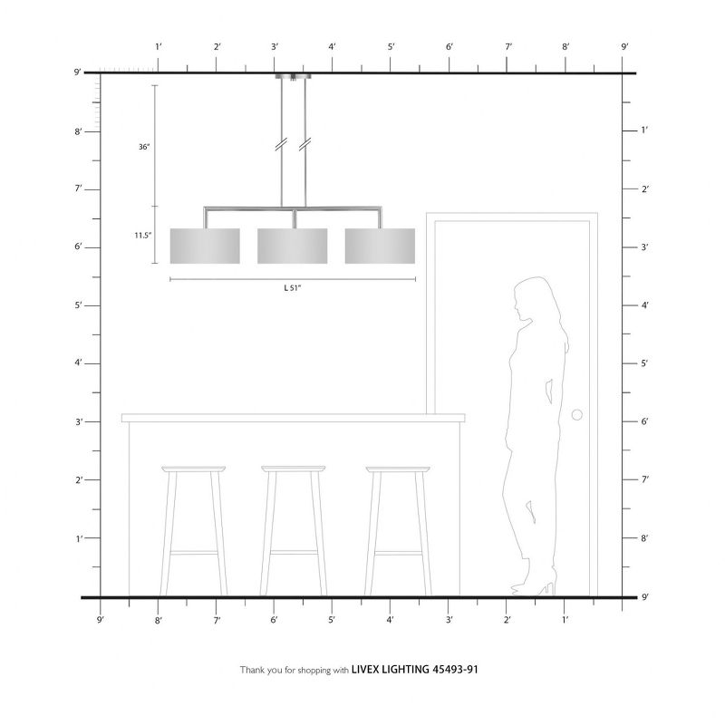 Livex Lighting Meridian 3 - Light Chandelier in  Brushed Nickel