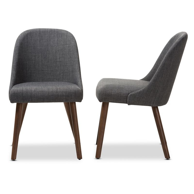 Set of 2 Cody Mid Century Modern Dining Chairs - Baxton Studio: Walnut, Fabric Seat, Foam-Padded, Retro Look