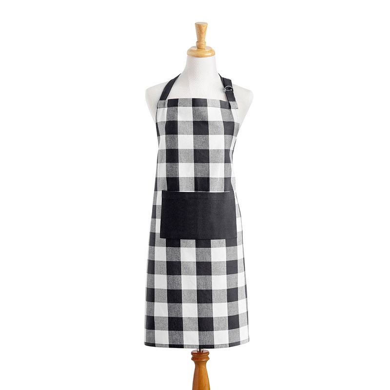 Farmhouse Living Buffalo Check Kitchen Apron with Pocket - 28" x 33" - Black/White - Elrene Home Fashions