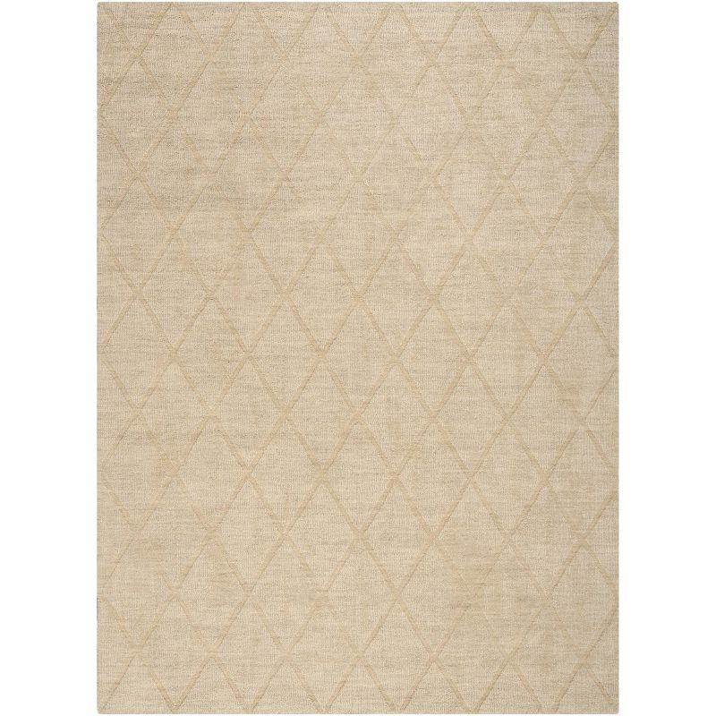 Nourison 5'3"x7'3" Wool Haven Modern Handwoven Area Rug Beige: Geometric Diamond Pattern, Medium Pile, Hand-Carved