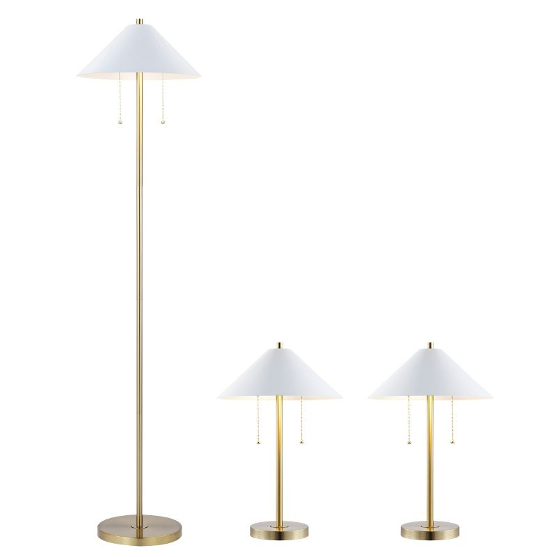 Prisma Floor And Two Table Lamps - Set of 3 - FLT4001 - Gold/White - Safavieh