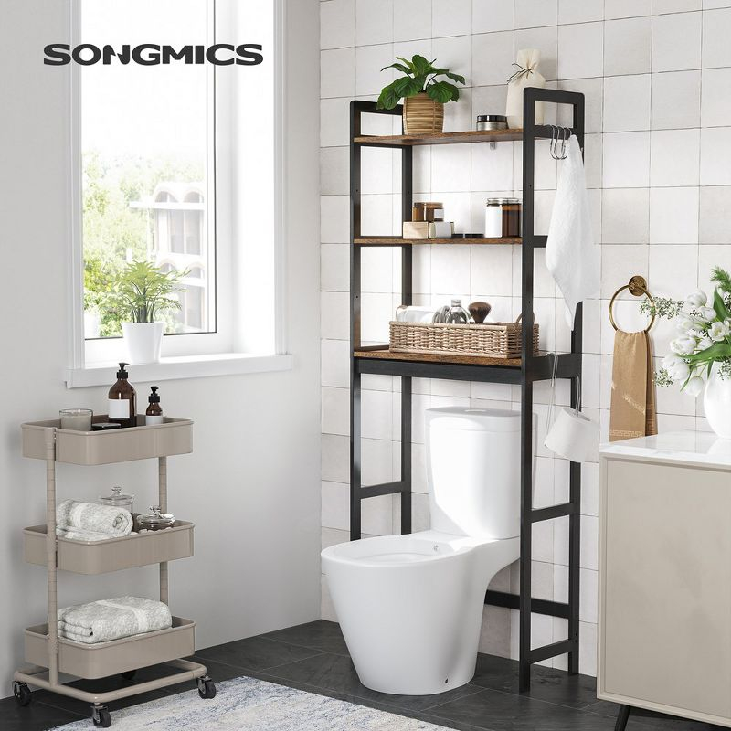 SONGMICS Over-The-Toilet Storage, 3-Tier Bathroom Organizer Over Toilet with Adjustable Shelves,Toilet Paper Holder, Rustic Brown and Ink Black
