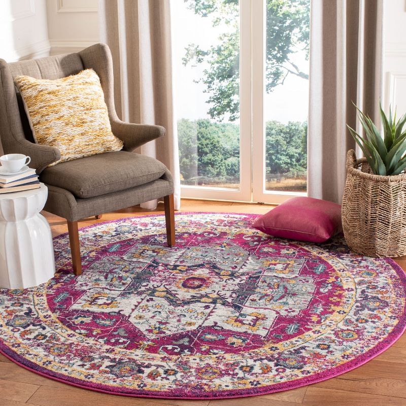 Evoke EVK275 Power Loomed Indoor Area Rug - Fuchsia/Ivory - 6'7" Round - Safavieh