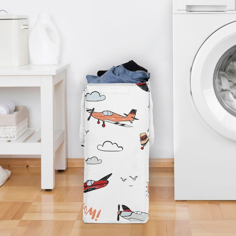 Sweet Jojo Designs Boy Foldable Laundry Hamper with Handles Airplane Red Blue and White
