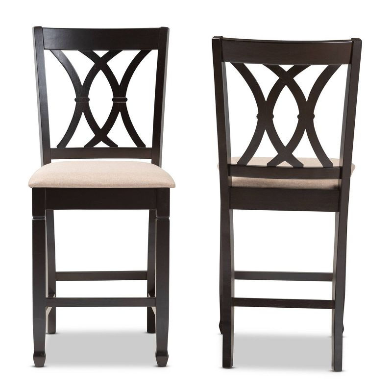 Set of 2 Reneau Finished Wood Counter Height Barstools Brown - Baxton Studio: Rubberwood Frame, Upholstered, 42.5" Height