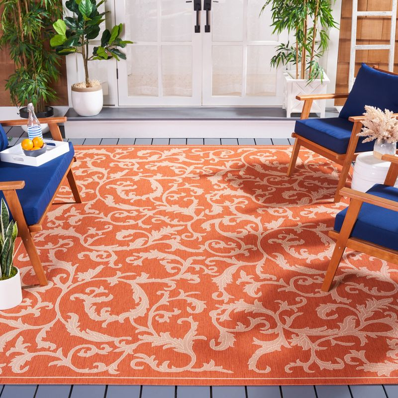 Courtyard CY2653 UV & Stain Resistant Non-Shedding Power Loomed Indoor/Outdoor Area Rug - Terracotta/Natural - 6'7"x6'7" - Safavieh