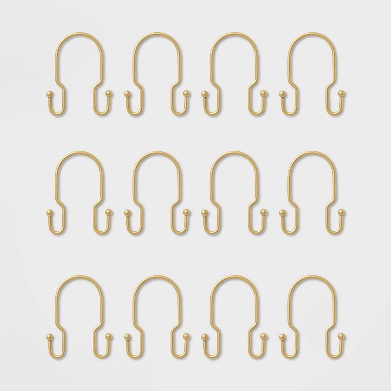 Metal Double Shower Hooks Brass - Room Essentials™: Iron Construction, Powder-Coated Finish, Set of 12 Curtain Rings