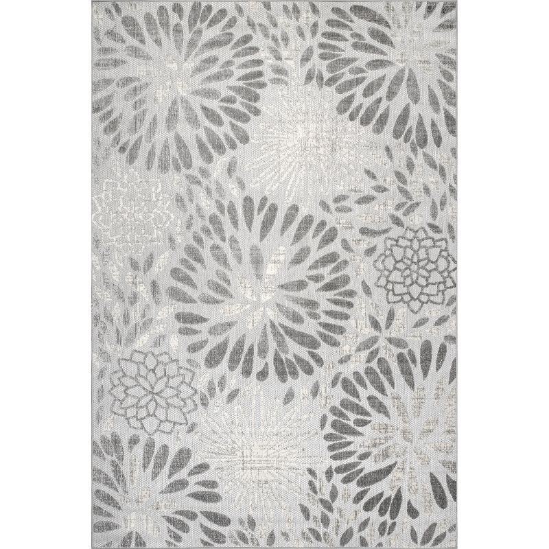 Nuloom Monique Floral & Paisley 5x8 Indoor/Outdoor Area Rug for Living Room Patio Deck Front Porch Kitchen, Light Grey/Ivory