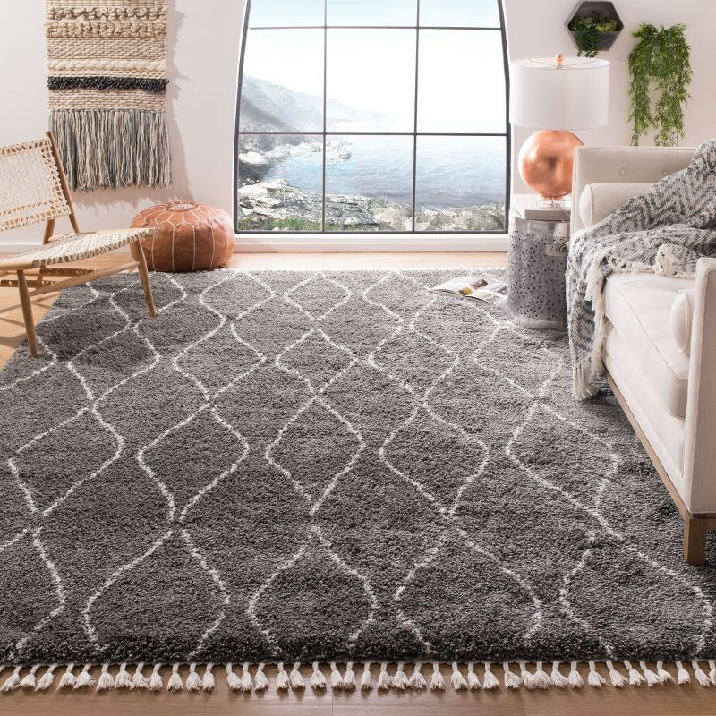 Moroccan Fringe Shag MFG328 Power Loomed Indoor Area Rug - Grey/Ivory - 5'3"x7'6" - Safavieh