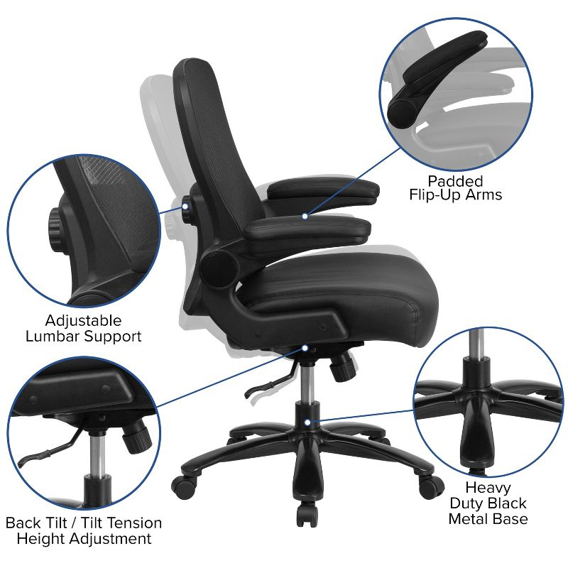 Flash Furniture HERCULES Series Big & Tall 500 lb. Rated Black Mesh/LeatherSoft Executive Ergonomic Office Chair with Adjustable Lumbar