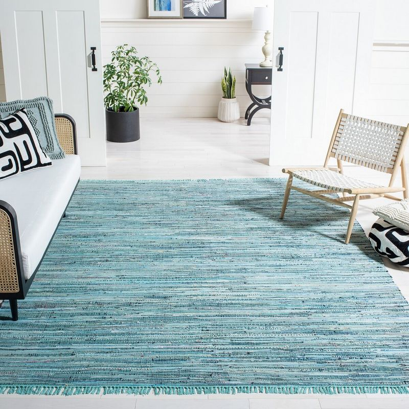 Rag Rug RAR127 Hand Woven Indoor Area Rug - Turquoise/Multi - 10'x14' - Safavieh.