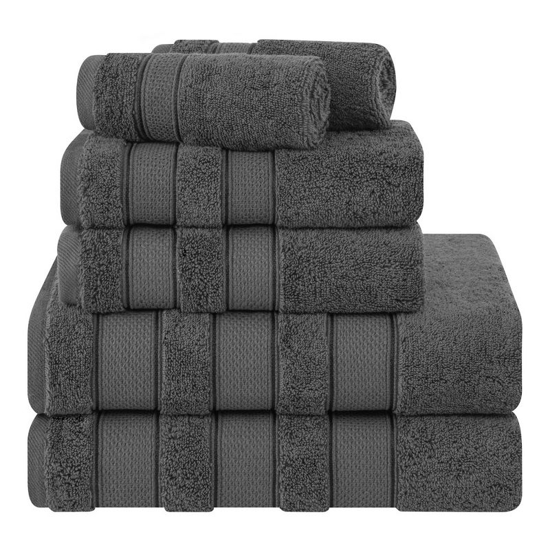 American Soft Linen Salem 6 Piece Towel Set, 100% Cotton Bath Towels for Bathroom, Dark Gray