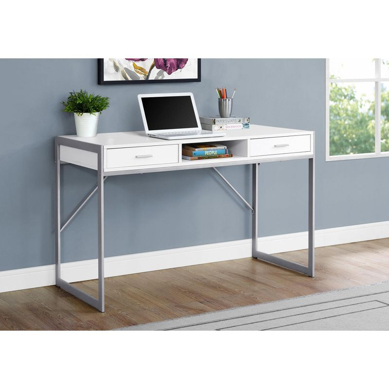 Monarch Specialties Computer Desk Home Office Laptop Storage Drawers 48InchL Work Metal Laminate White Grey Contemporary Modern