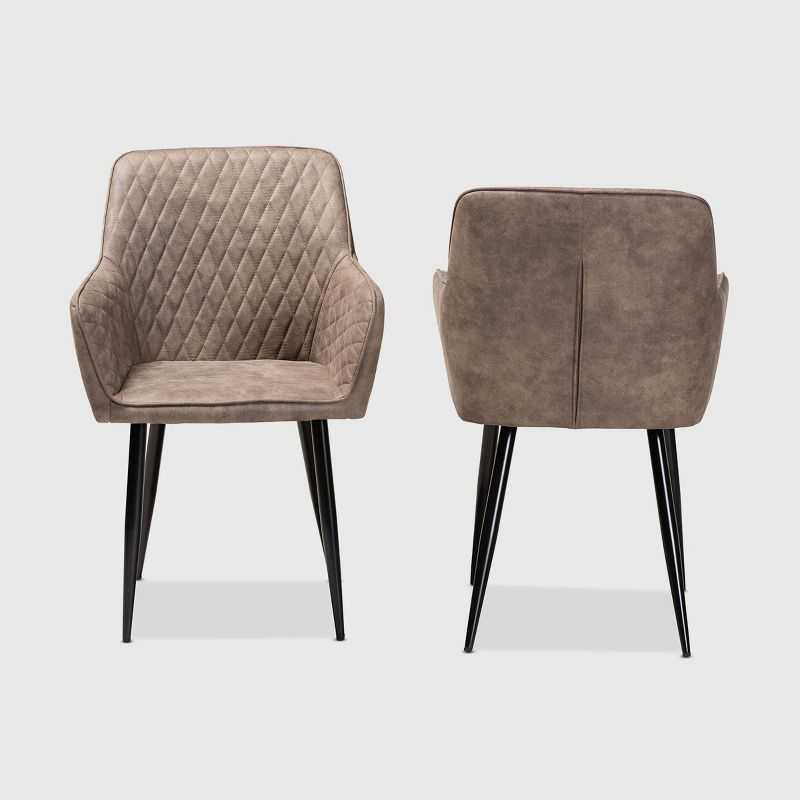 Set of 2 Belen Imitation Leather Upholstered Metal Dining Chairs - Baxton Studio: Quilted Back, Splayed Legs