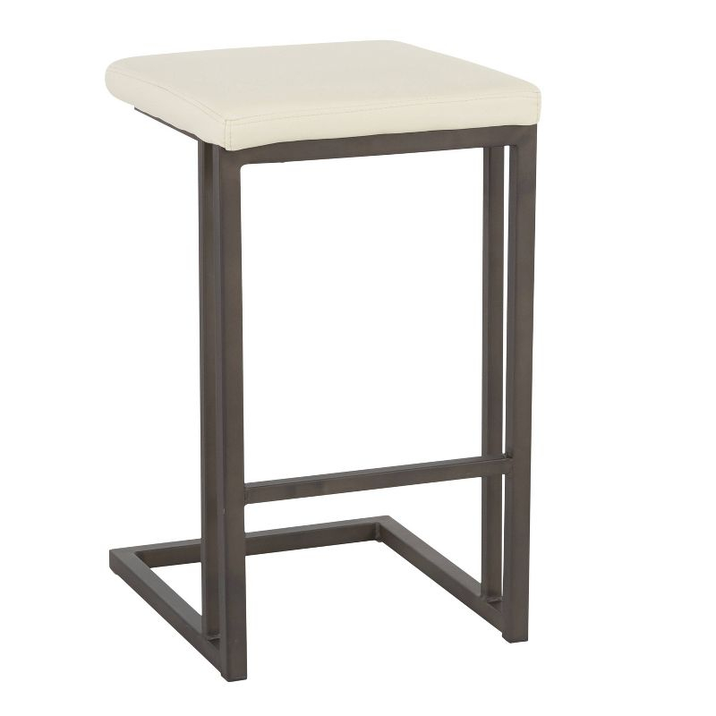 LumiSource Set of 2 Roman Industrial Counter Height Barstools Cream:: Faux Leather, Square Seat, No Assembly Required