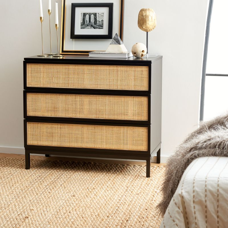 Zadie 3 Drawer Rattan Chest - Black/Natural - Safavieh
