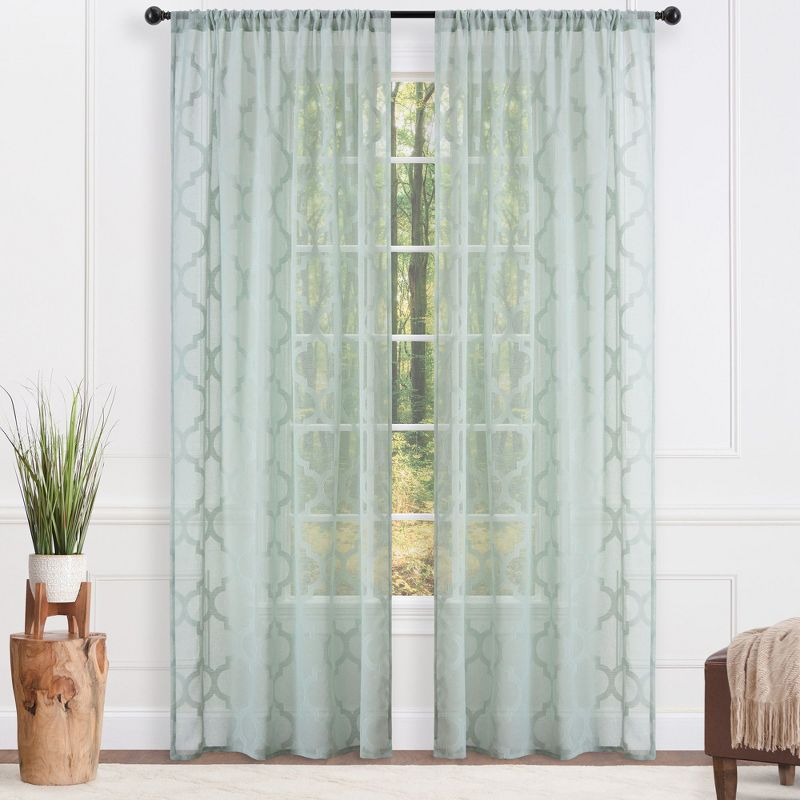 Chanasya 2pk Quatrefoil Voile Sheer Window Curtain Panels - Set of 2 - 52 x 96 Inches Long - Sage