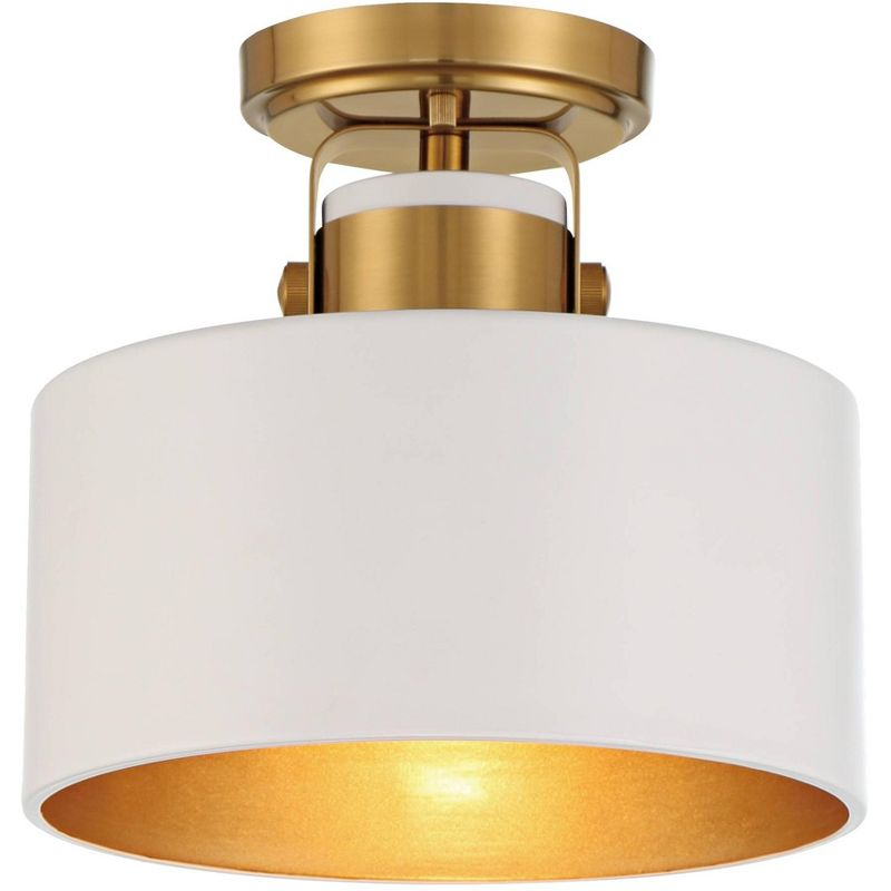 Possini Euro Design Courtney Modern Ceiling Light Semi Flush Mount Fixture 10" Wide Soft Gold Metal White Drum Shade for Bedroom Kitchen Living Room