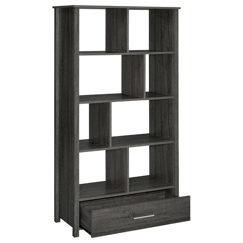 68" Dylan 8 Shelf Bookcase with Storage Drawer Weathered Gray - Coaster: Modern Home Office Furniture