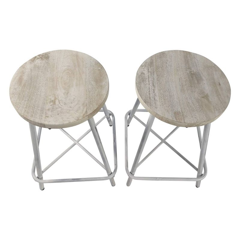 Carolina Living Set of 2 24" Inez Counter Height Barstools Whitewash: Industrial Design, Iron Frame