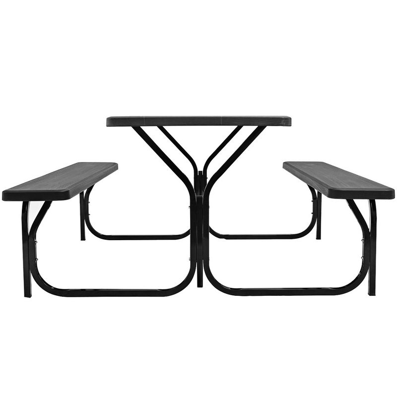 Costway Picnic Table Bench Set Outdoor Backyard Iron Patio Garden Party Dining All Weather Black