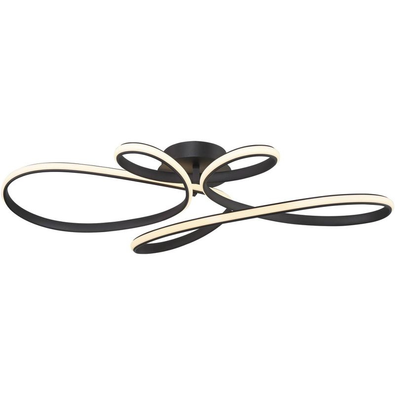 Possini Euro Design Helix Ultra Modern Semi Flush-Mount Ceiling Light Sand Black Dimmable LED Strip Twisting Ribbon 36 1/2" Wide Bedroom Kitchen