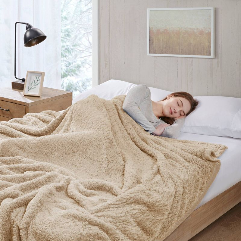 Full/Queen Burlington Berber Bed Blanket Tan: Woolrich, Velvet Texture, Machine Washable, OEKO-TEX Certified
