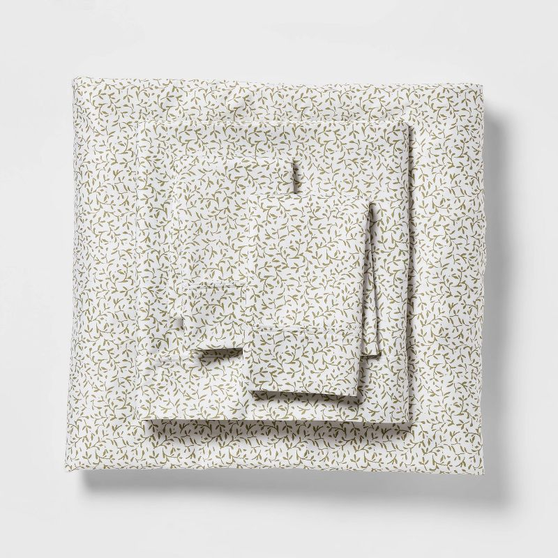 Twin/Twin XL Printed Performance 400 Thread Count Sheet Set Green Vine - Threshold™: Cotton Sateen, 3-Piece Set, OEKO-TEX Certified