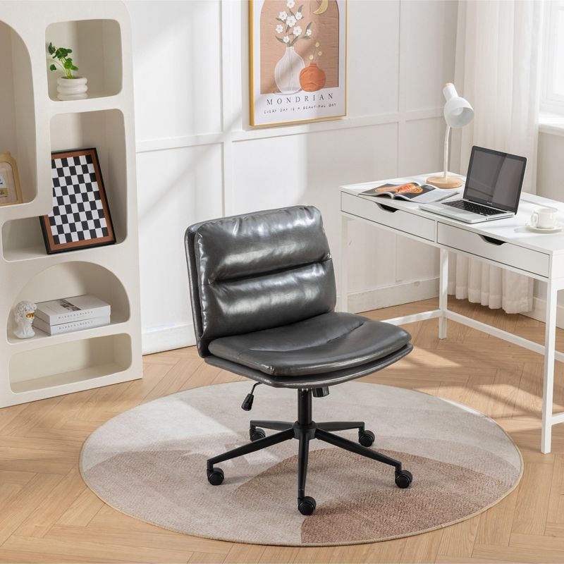 Roundhill Furniture Bizerte Adjustable Swivel Criss Cross Chair, Wide Seat Office Chair Gray
