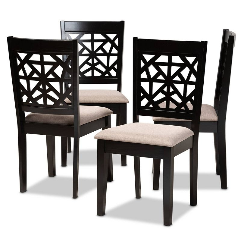 Set of 4 Jackson Dining Chair Sand/Espresso - Baxton Studio: Contemporary Cut-Out Back Design, Square Frame