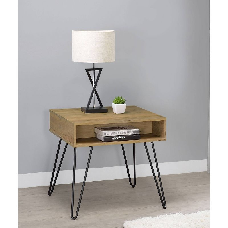 Fanning End Table with Hairpin Legs Golden Oak - Coaster
