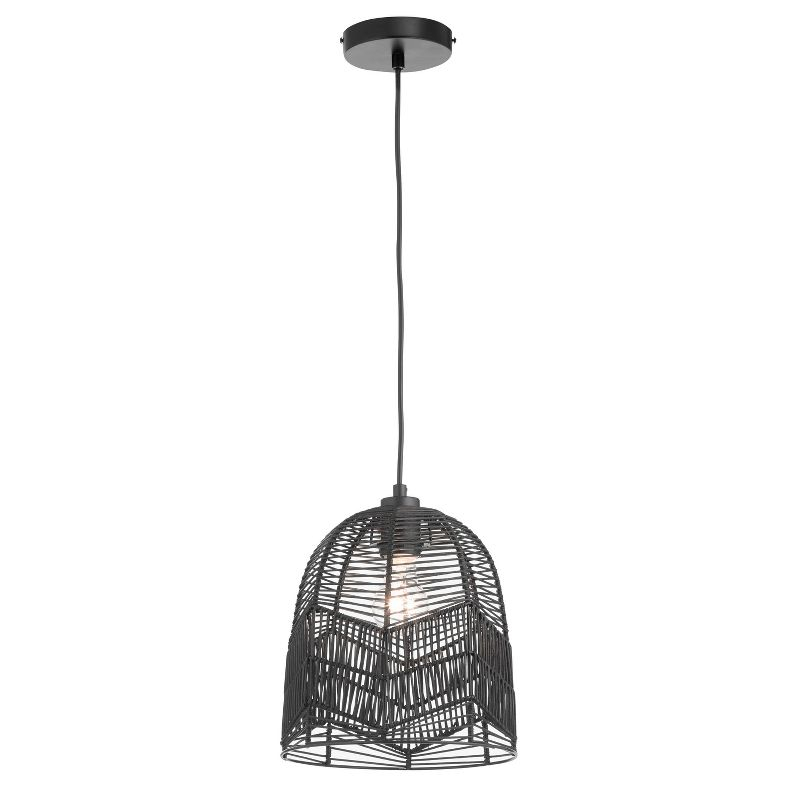 10"W Amher 1-Light Black Rattan Pendant Light