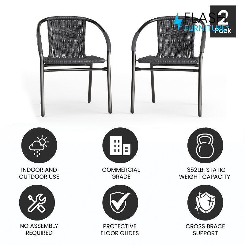 Flash Furniture Lila 2 Pack Gray Rattan Indoor-Outdoor Restaurant Stack Chair