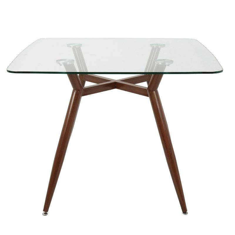 Clara Mid-Century Modern Square Dining Table Walnut - LumiSource: Clear Top, 4-Seat, Metal Legs