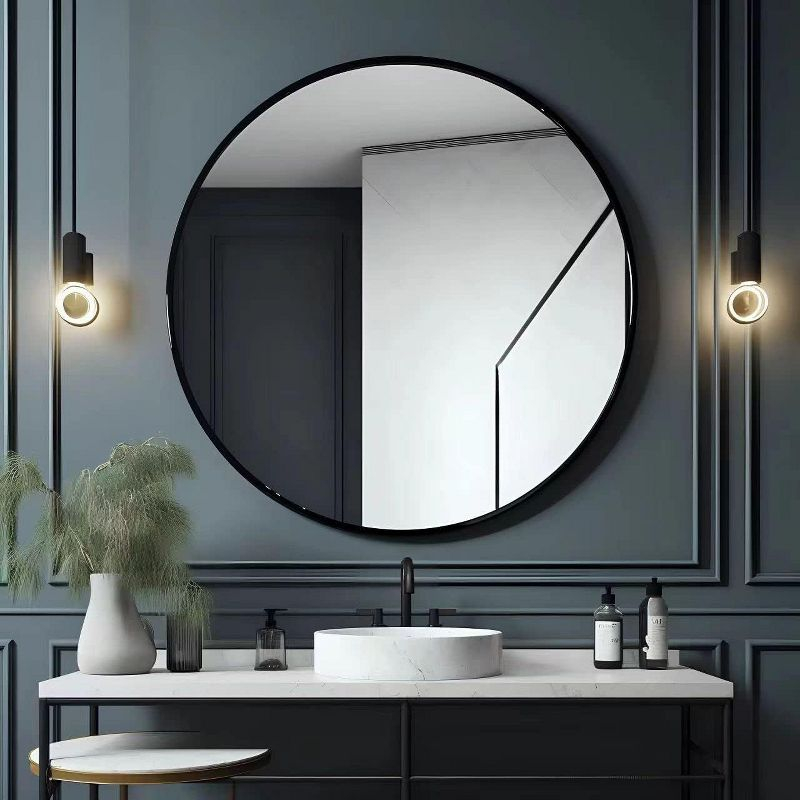 USHOWER 36" Black Round Wall Mirror - Metal Frame Circle Mirror for Bathroom, Bedroom, Living Room, and Entryway Decor
