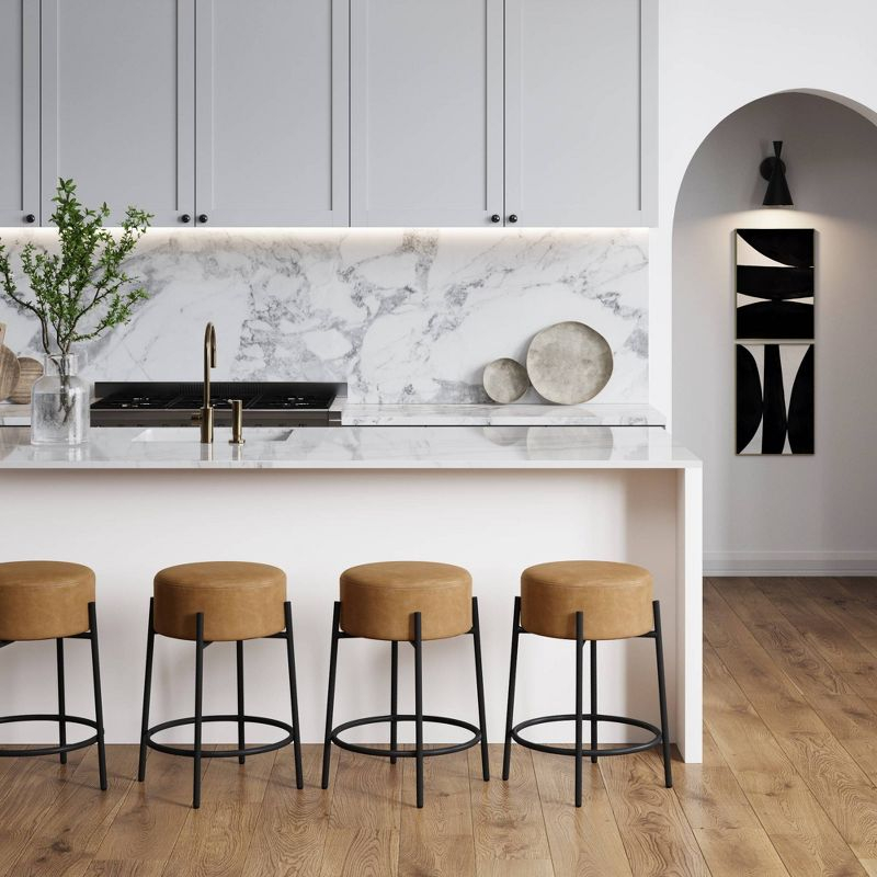 Nathan James Set of 4 Isaac Backless Barstools Brown Faux Leather