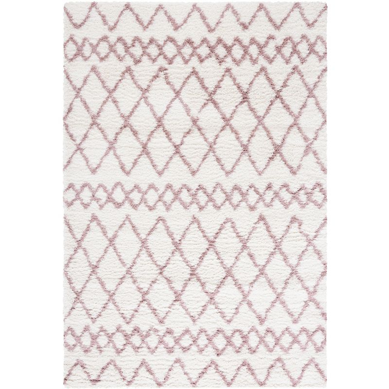 Berber Shag BER165 Power Loomed Indoor Area Rug - Ivory/Light Rose - 4'x6' - Safavieh