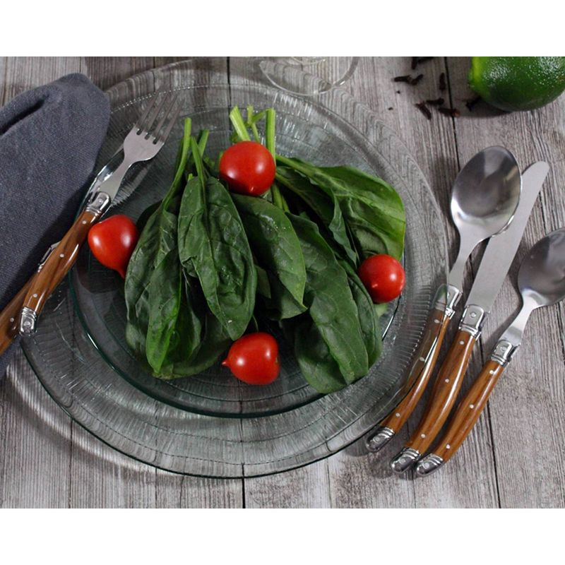 20pc Stainless Steel Laguiole Wood Grain Flatware Set Brown - French Home: Silverware Set, Ergonomic Grip, Service for 4
