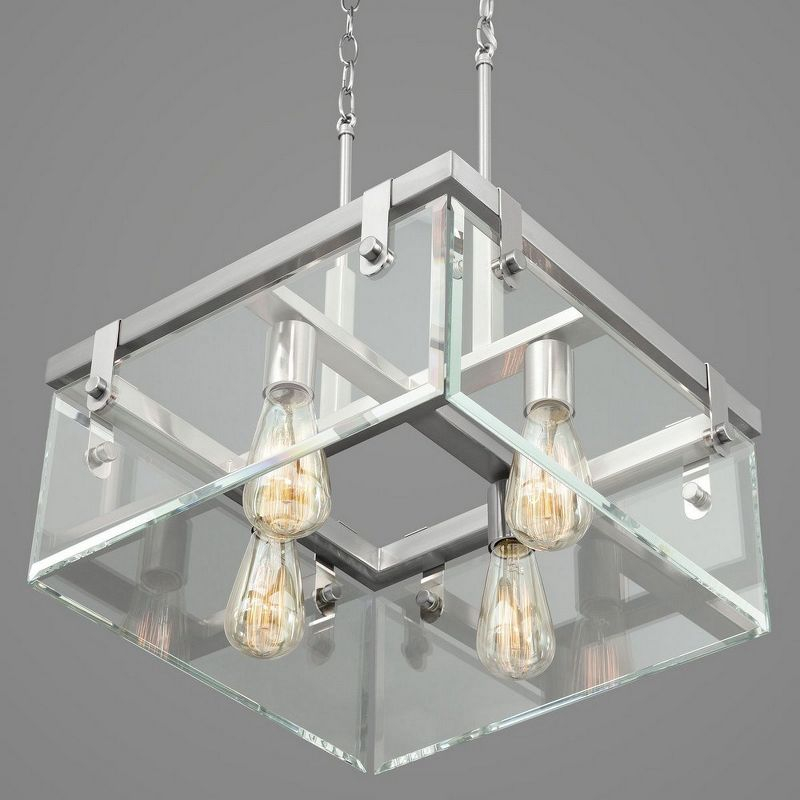 Progress Lighting Glayse 4-Light Semi-Flush Convertible Fixture, Antique Bronze, Beveled Glass Shade