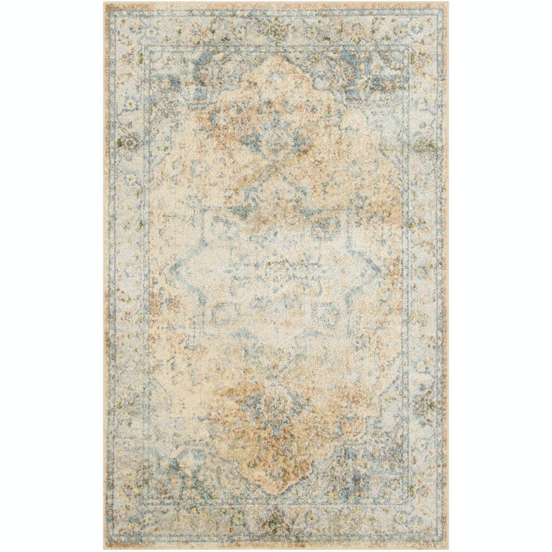 Nourison Astra Machine Washable Vintage Medallion Indoor Rug Beige Blue 2'2" x 4'