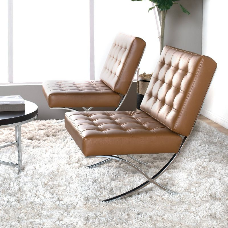 studio designs Home Atrium Bonded Leather Chair Caramel: Chrome Frame, Upholstered, Spot Clean, Adult Assembly Required