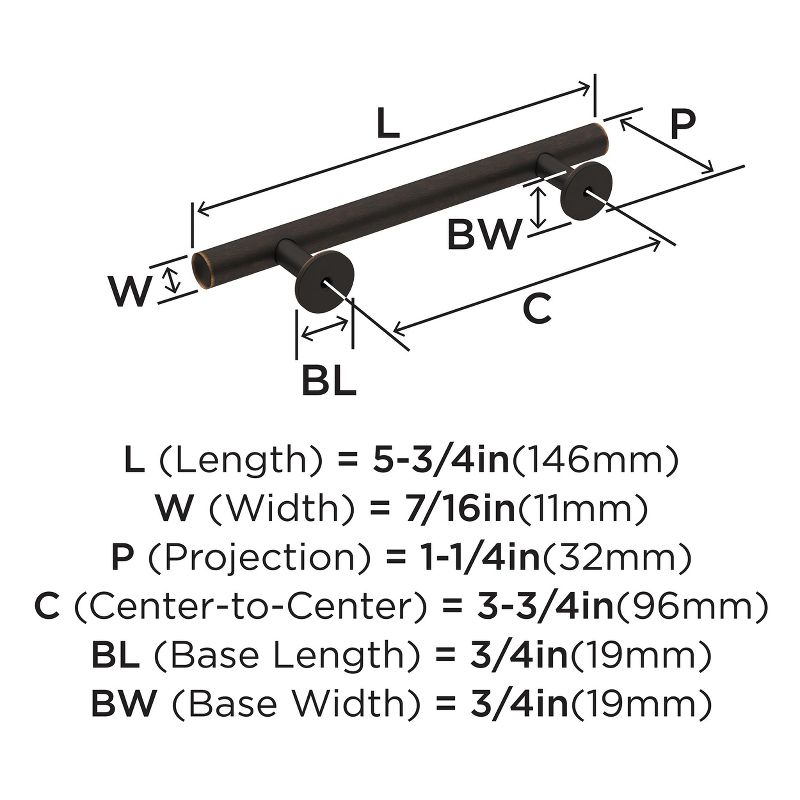 Amerock Radius 3-3/4 inch (96mm) Center-to-Center Oil-Rubbed Bronze Cabinet Pull