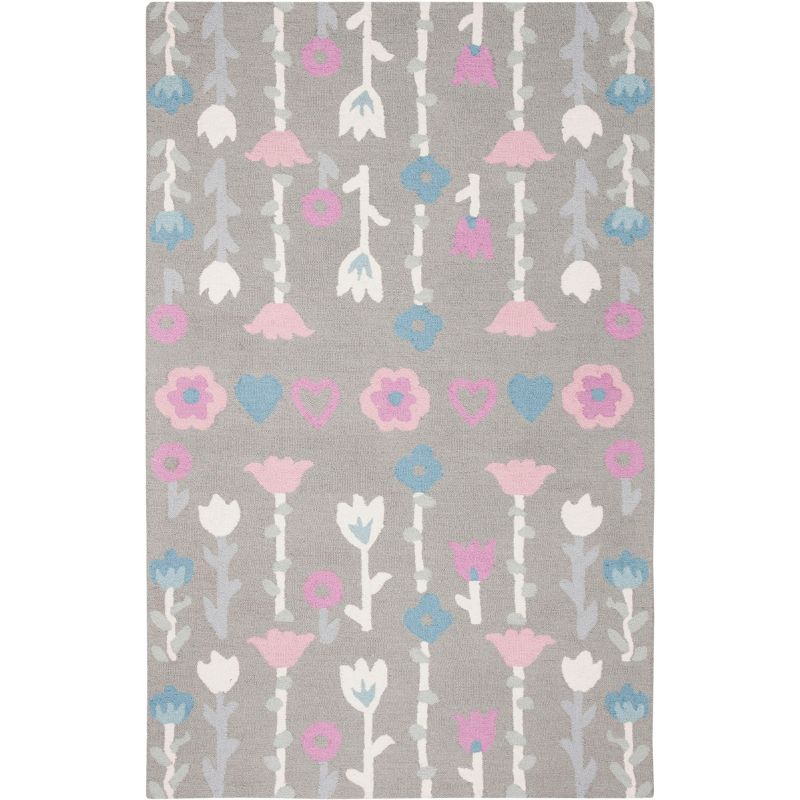 Safavieh Kids Floral SFK918 Hand Tufted Indoor Area Rug - Grey/Pink - 5'x8' - Safavieh