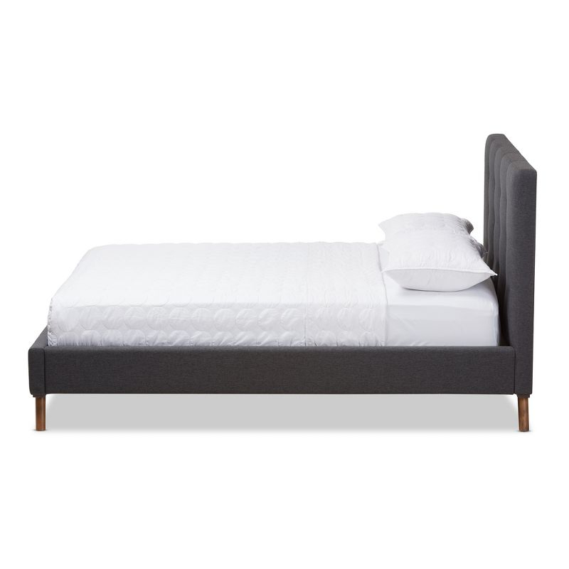 Valencia Mid Modern Fabric Platform King Bed Dark Gray - Baxton Studio: Upholstered Headboard, Tapered Legs