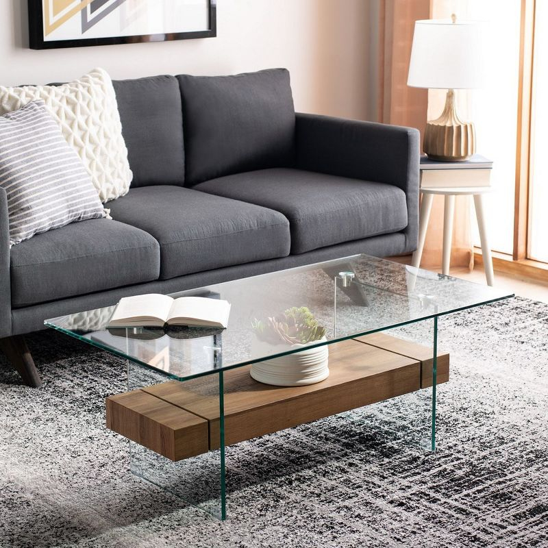 Kayley Coffee Table - Glass/Natural Brown - Safavieh