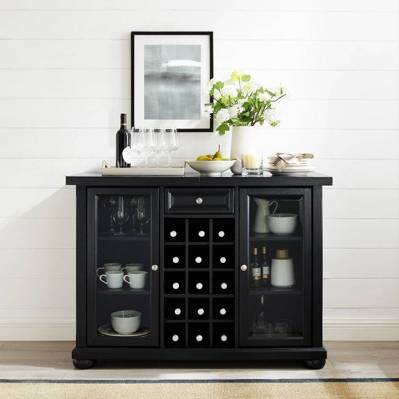 Crosley Alexandria Sliding Top Bar Cabinet Black: Rubberwood Construction, Wine & Glass Storage, Adjustable Shelves