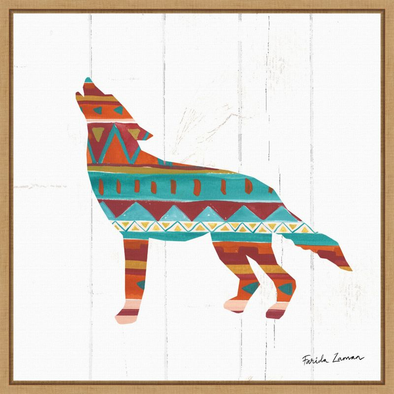 Amanti Art Southwestern Vibes VI Wolf by Farida Zaman Canvas Wall Art Print Framed 22-in. x 22-in. in Maple