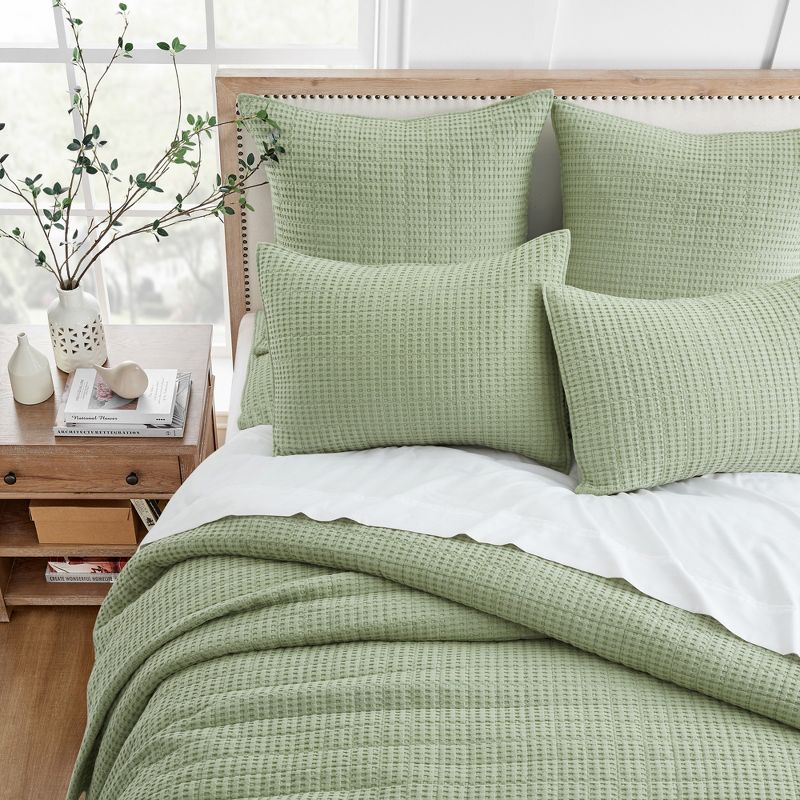 Mills Waffle Desert Green Twin Bedspread Set - Levtex Home