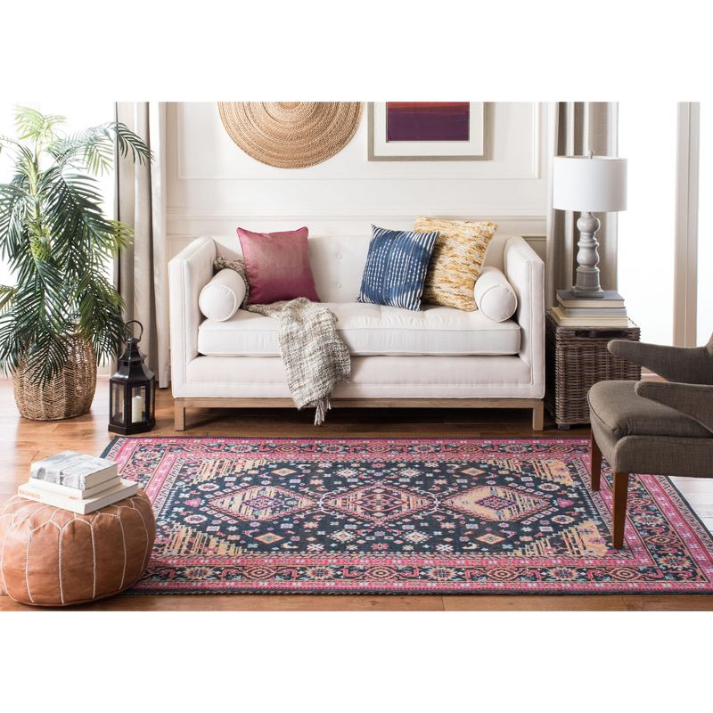 Classic Vintage CLV114 Power Loomed Area Rug - Navy/Pink - 4'x6' - Safavieh.