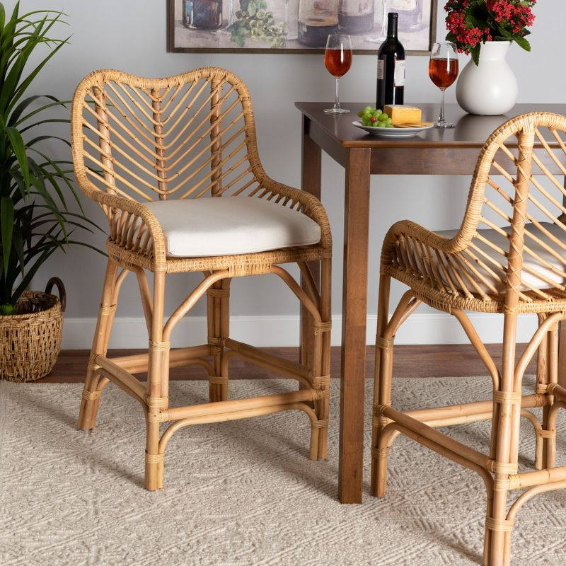 bali & pari Arween Modern Bohemian Natural Brown Rattan Counter Stool